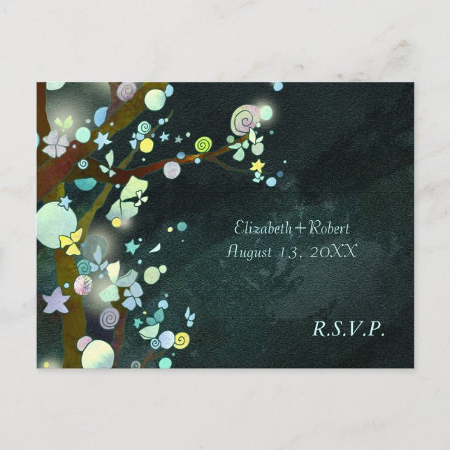 Forest Trees Dark Green Wedding RSVP Invitation Postcard (Front)