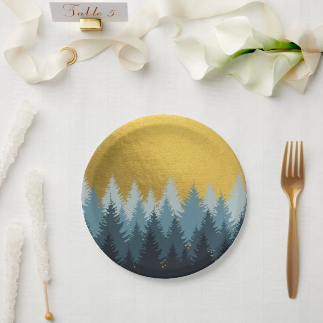 Forest Trees Golden Landscape  Paper Plate (Wedding)
