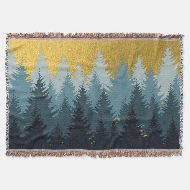 Forest Trees Golden Landscape  Throw Blanket (Front)