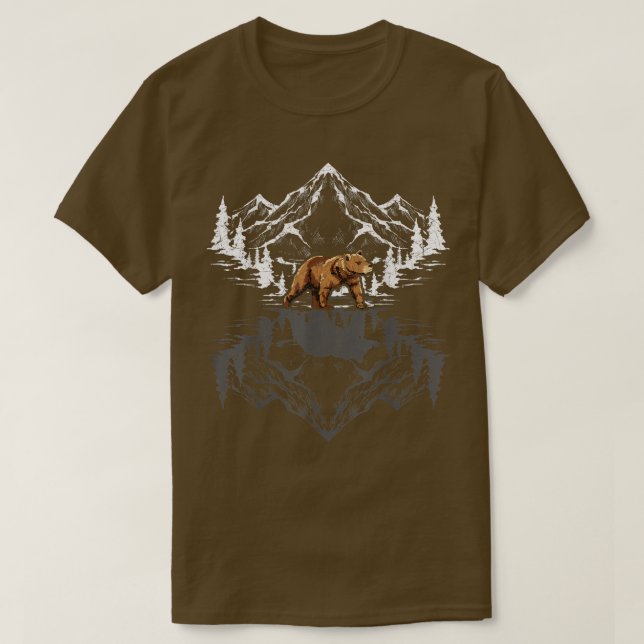 Forest Trees Mountains Bear Reflection Animal Outd T-Shirt (Design Front)