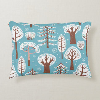 Forest, trees. Seamless background. Winter Decorative Cushion