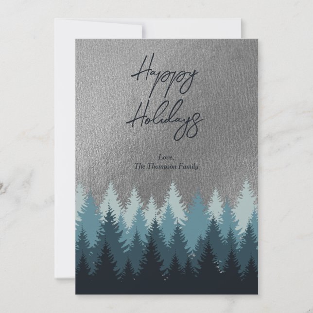 Forest Trees Silver Landscape Happy Holidays  Holiday Card (Front)