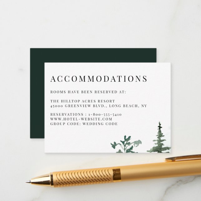 Forest Trees Wedding Accommodations  Enclosure Card (Front/Back In Situ)