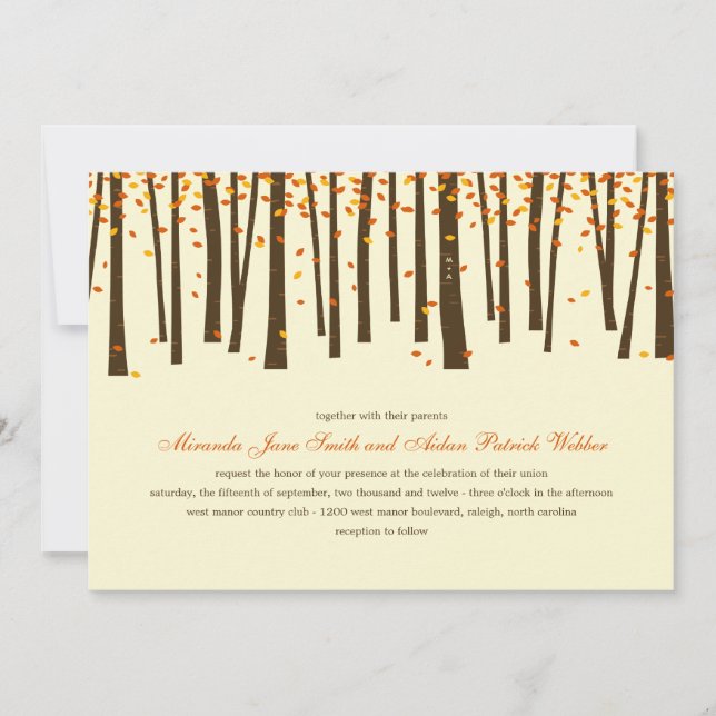 Forest Trees Wedding Invitation - Orange - (Front)