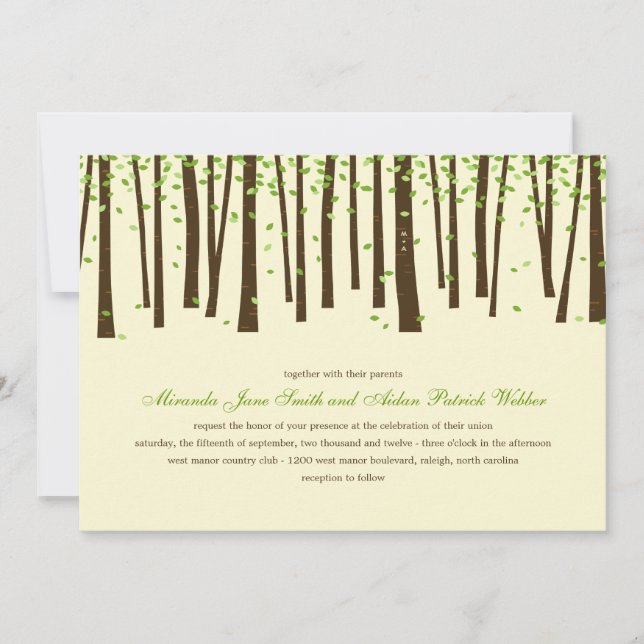 Forest Trees Wedding Invitations - Green (Front)