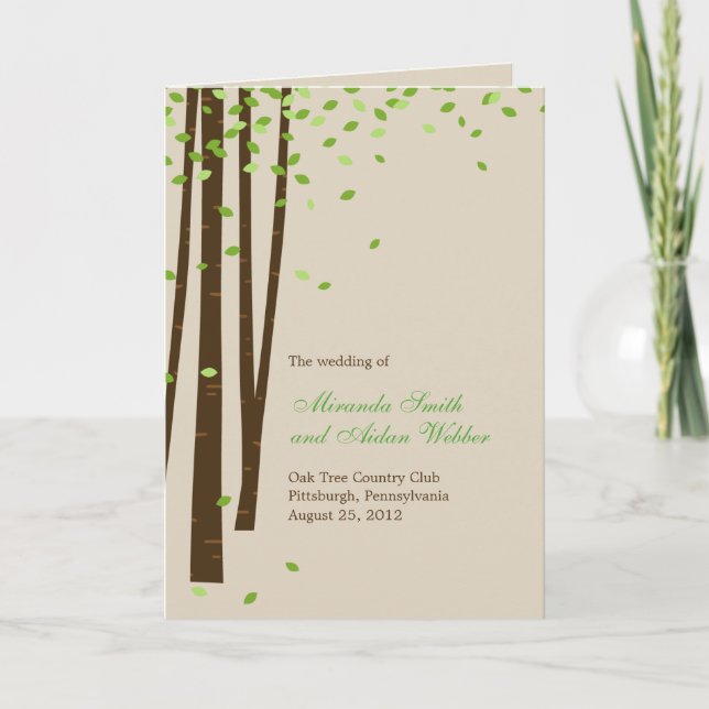 Forest Trees Wedding Program Card - Green (Front)