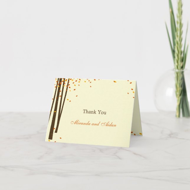 Forest Trees Wedding Thank You Card - Orange (Front)