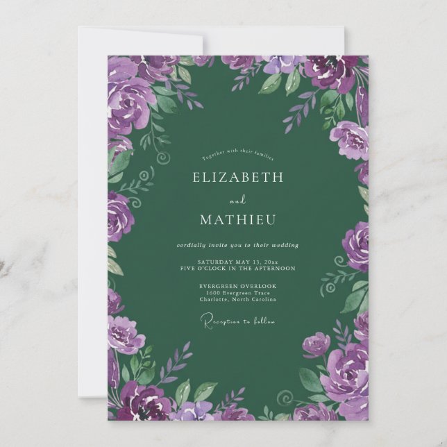 Forest Violet Leaf Wedding Invitation (Front)