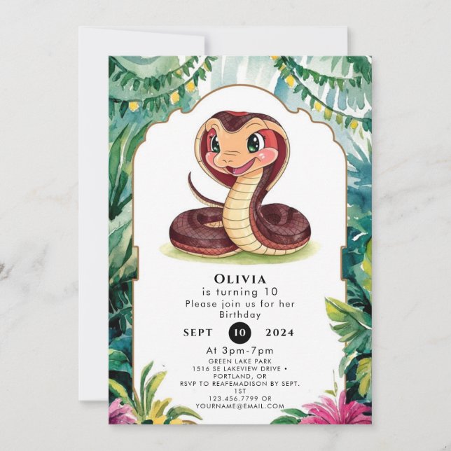 Forest Viper Snake Birthday Invitation (Front)