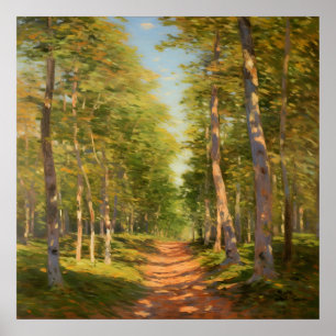 Forest Walkway Surrounded By Lush Greenery Fine  Poster