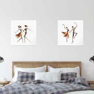 Forest Waltz Diptych: Two Panel Twig Couple Art
