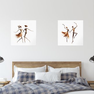 Forest Waltz Diptych: Two Panel Twig Couple Art