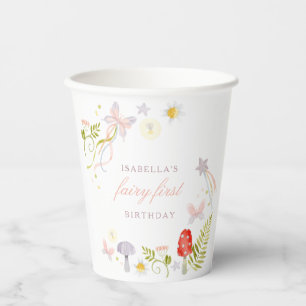 Forest Watercolor Greenery Fairy First Birthday Paper Cups