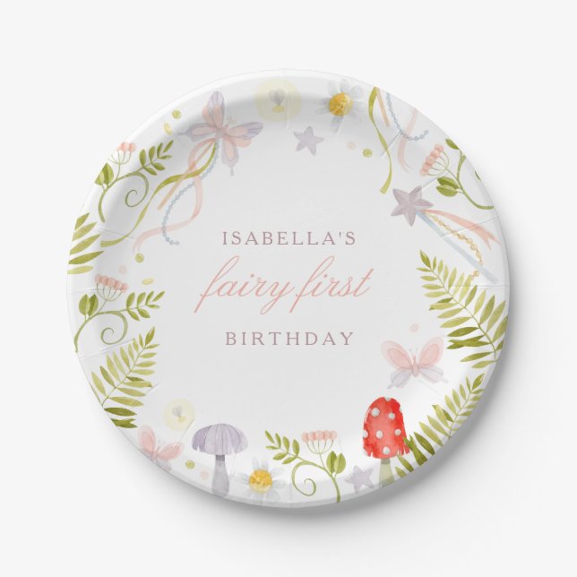 Forest Watercolor Greenery Fairy First Birthday Paper Plate (Front)