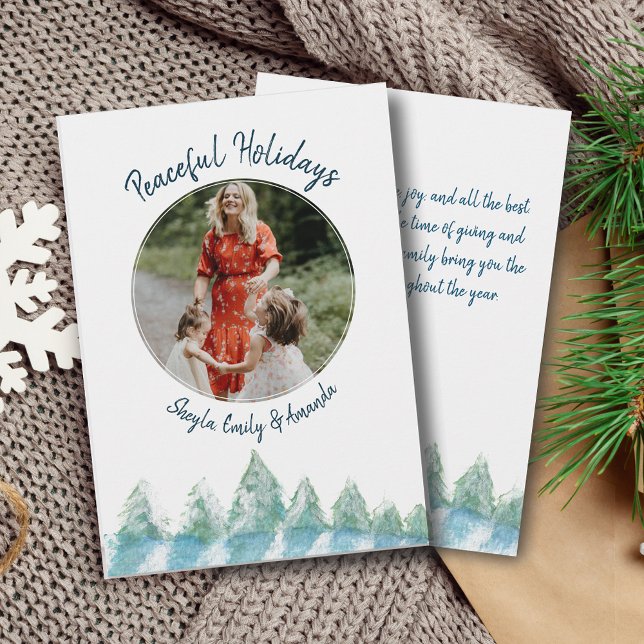 Forest Watercolor Peaceful Winter Photo Christmas Holiday Card (Creator Uploaded)