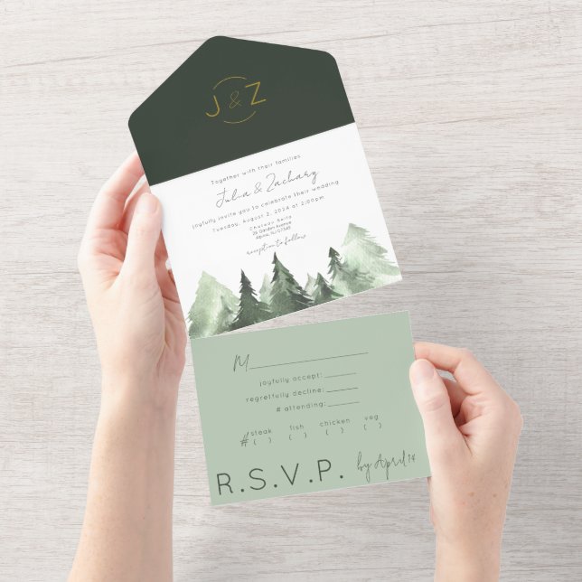 Forest Watercolor Wedding Invitation (Tearaway)