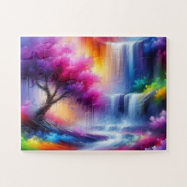 Forest Waterfall AI Generated Abstract Painting Jigsaw Puzzle (Horizontal)