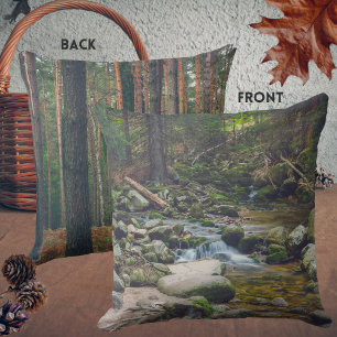 Forest waterfall and pine forest cushion