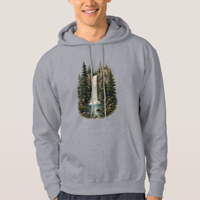 Forest Waterfall Landscape Pullover Hoodie (Front)