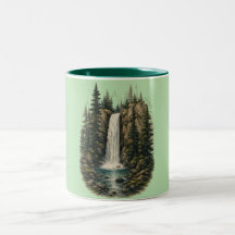 Forest Waterfall Landscape Two-Tone Mug