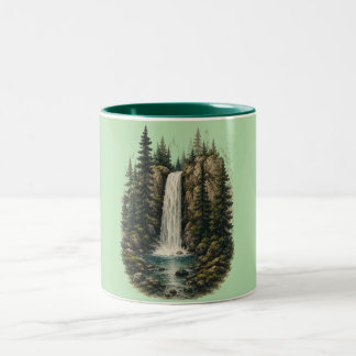 Forest Waterfall Landscape Two-Tone Mug