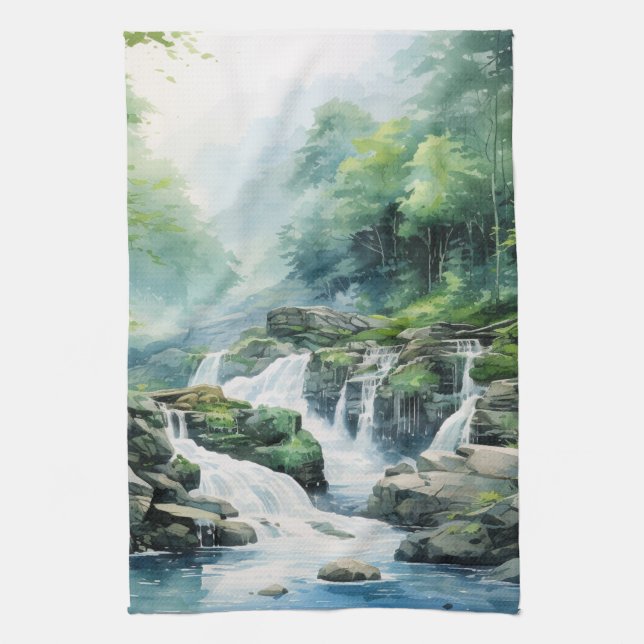 Forest Waterfall Tea Towel (Vertical)