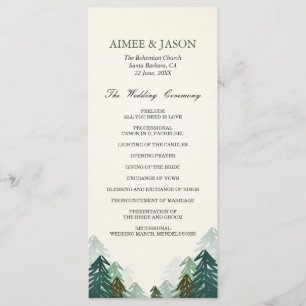 Forest Wedding Ceremony Program Pine Trees Winter Menu