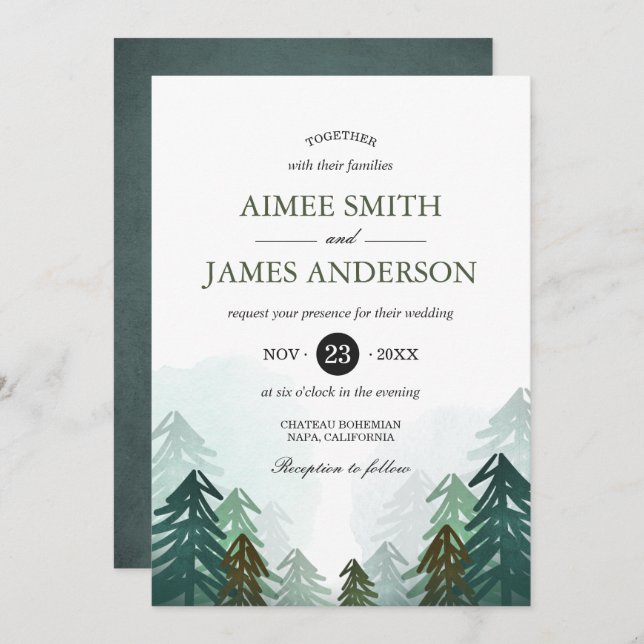 Forest Wedding Invitation Winter Rustic Woods Pine (Front/Back)