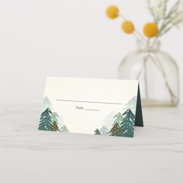 Forest Wedding Place Card Rustic Pine Evergreen (Front)