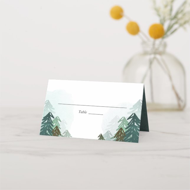 Forest Wedding Place Card Rustic Pine Evergreen (Front)