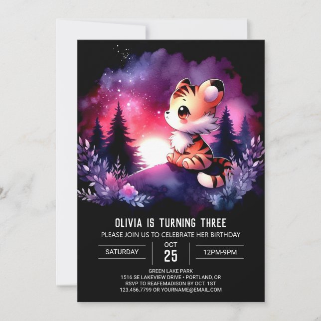 Forest Whimsical Tiger Birthday Invitation (Front)