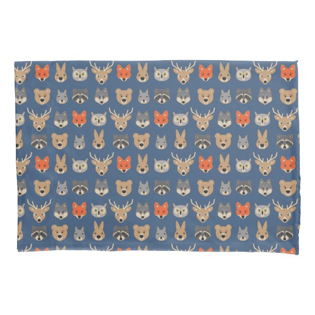 Forest Wild Animals Illustration Blue Pillowcase (Front)