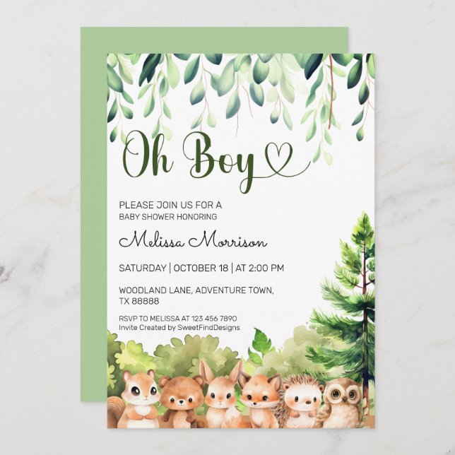 Forest Wild Cubs Oh Boy Baby Shower Invitation (Front/Back)
