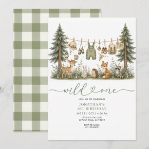 Forest Wild One Birthday Invitation