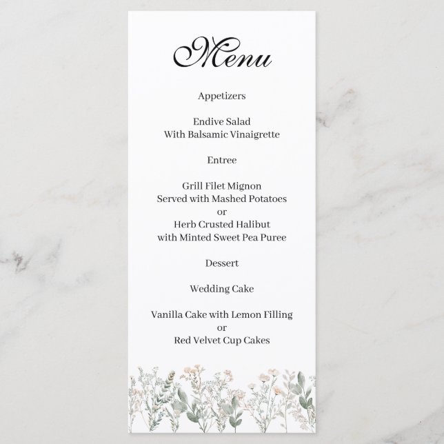 Forest Wildflowers Menu (Front)