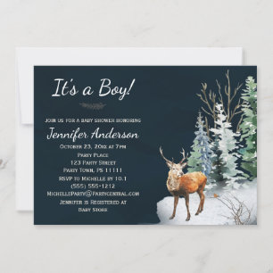 Forest Winter Woodland Deer Boy Baby Shower Invitation