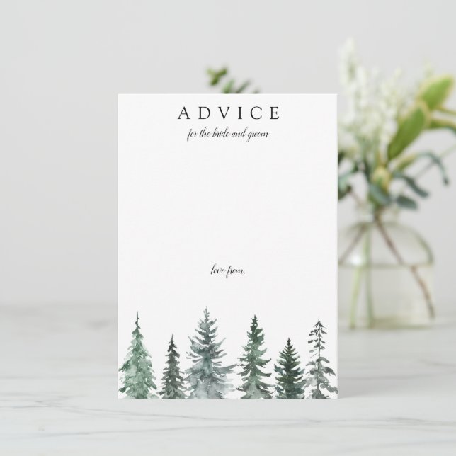 Forest Wintre Watercolor Wedding Advice Card (Standing Front)