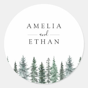 Forest Wintre Watercolor Wedding Classic Round Sticker