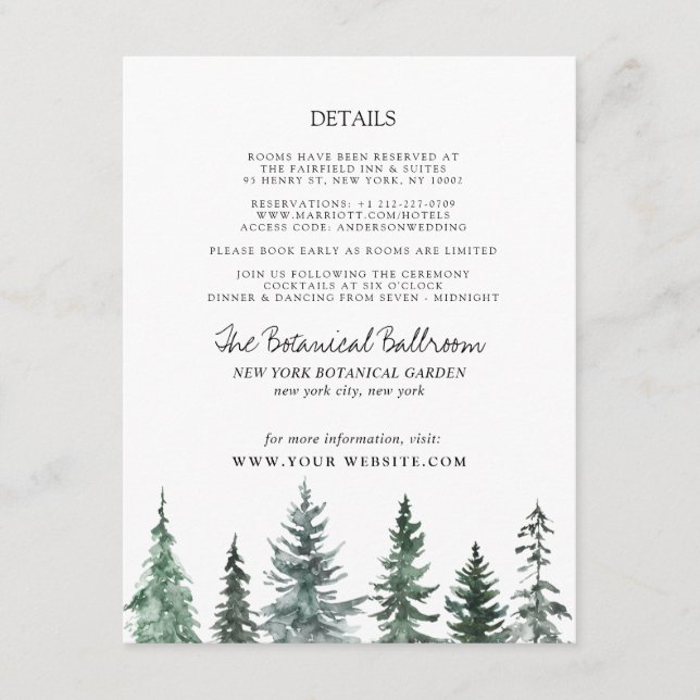 Forest Wintre Watercolor Wedding Enclosure Card (Front)