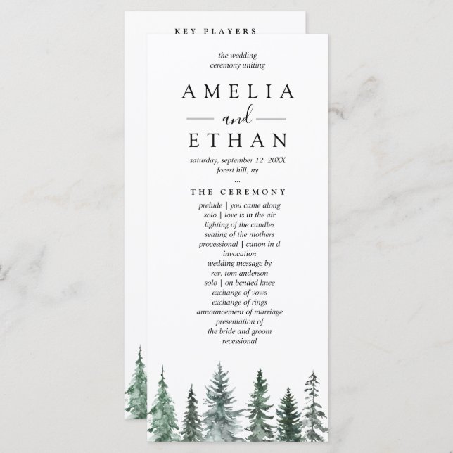 Forest Wintre Watercolor Wedding Programme (Front/Back)