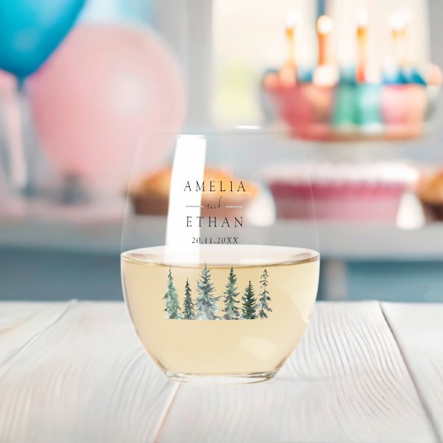 Forest Wintre Watercolor Wedding Stemless Wine Glass (Insitu (Baby Shower))