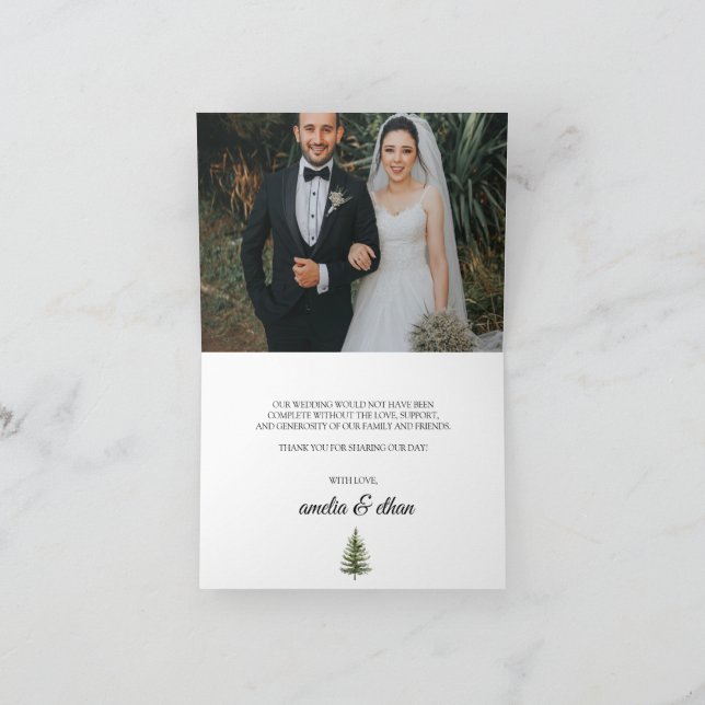 Forest Wintre Watercolor Wedding Thank You Card (Inside)