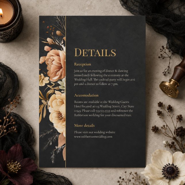 Forest Witch Black Floral Wedding Details Card (Forest Witch Black Floral Wedding Details Card)