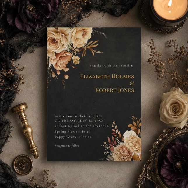 Forest Witch Black Floral Wedding Invitation (Forest Witch Black Floral Wedding Invitation)