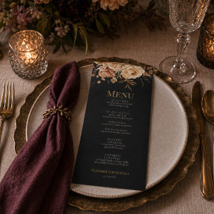 Forest Witch Black Floral Wedding Menu