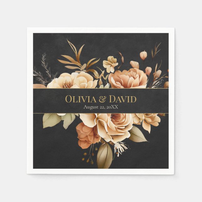 Forest Witch Black Floral Wedding Napkins (Front)