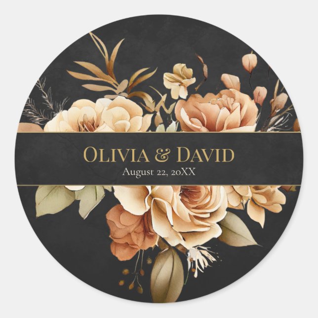 Forest Witch Black Floral Wedding Round Sticker (Front)