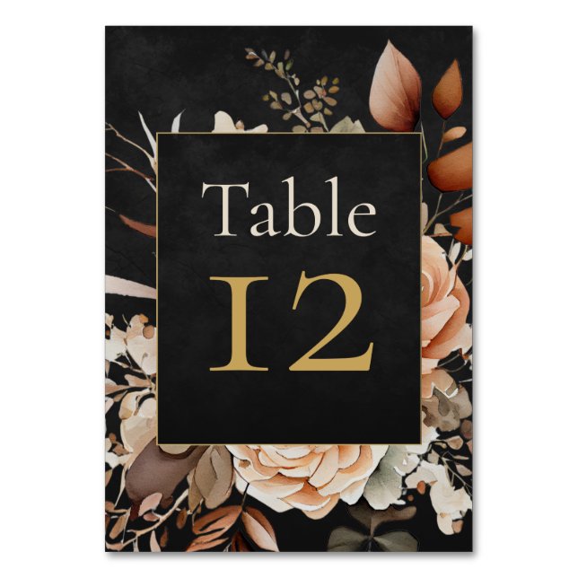 Forest Witch Black Floral Wedding Table Number (Front)