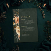 Forest Witch Green Floral Wedding Details Card