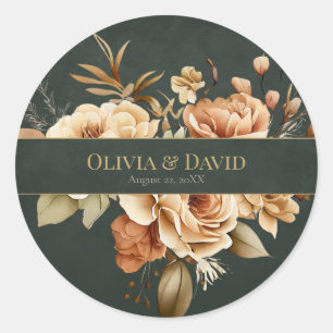 Forest Witch Green Floral Wedding Round Sticker